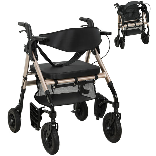 2-in-1 Mobility Walker with Seat, Foldable Rollator with Footrests