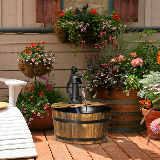 1 Tier Wooden Barrel Water Fountain Outdoor Garden Decorative Water Feature w/ Electric Pump