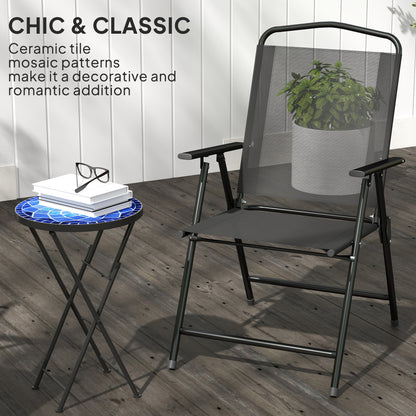 Mosaic Garden Table, 35.5cm Folding Coffee Table, Navy Blue