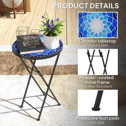 Mosaic Garden Table, 35.5cm Folding Coffee Table, Navy Blue