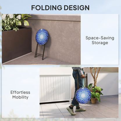 Mosaic Garden Table, 35.5cm Folding Coffee Table, Navy Blue