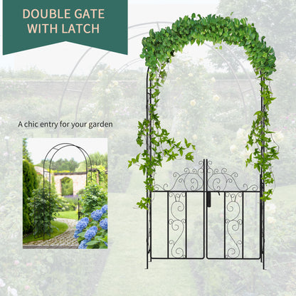 Metal Garden Arch with Double Gate, Garden Arbor Climbing Plants