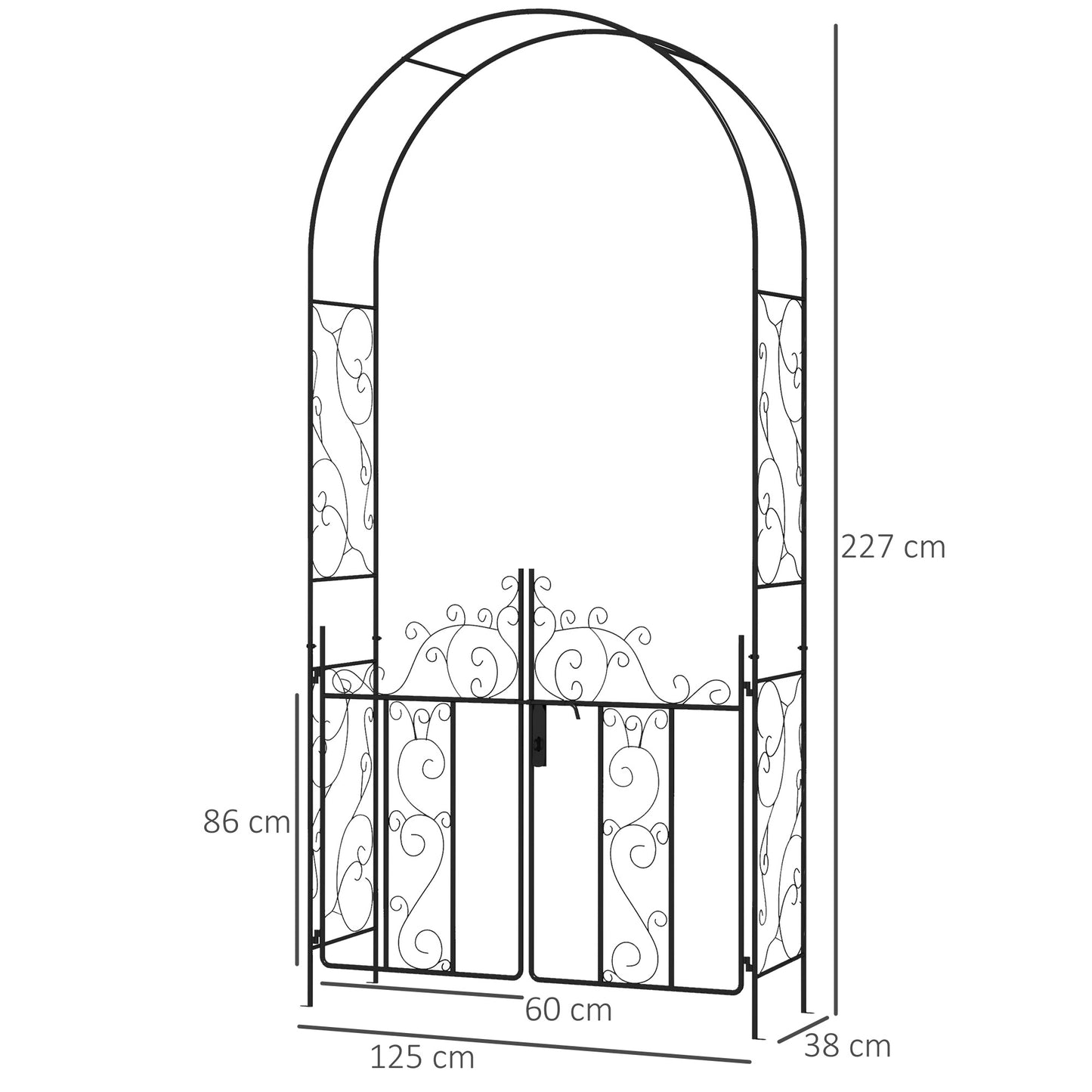 Metal Garden Arch with Double Gate, Garden Arbor Climbing Plants