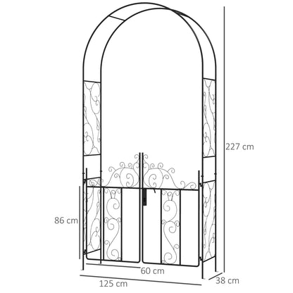 Metal Garden Arch with Double Gate, Garden Arbor Climbing Plants