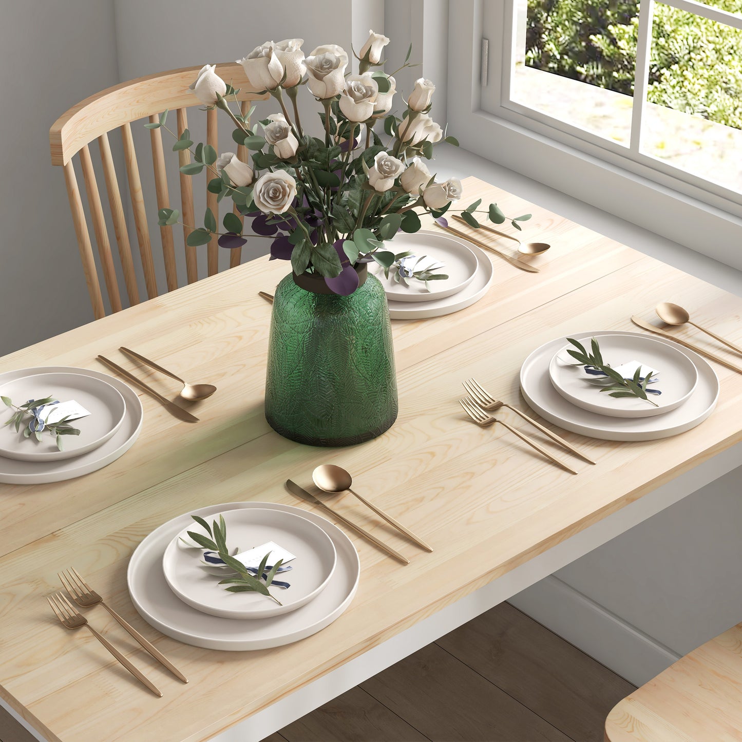 Dining Table Farmhouse Kitchen Table w/ Wood Frame for Dining Room