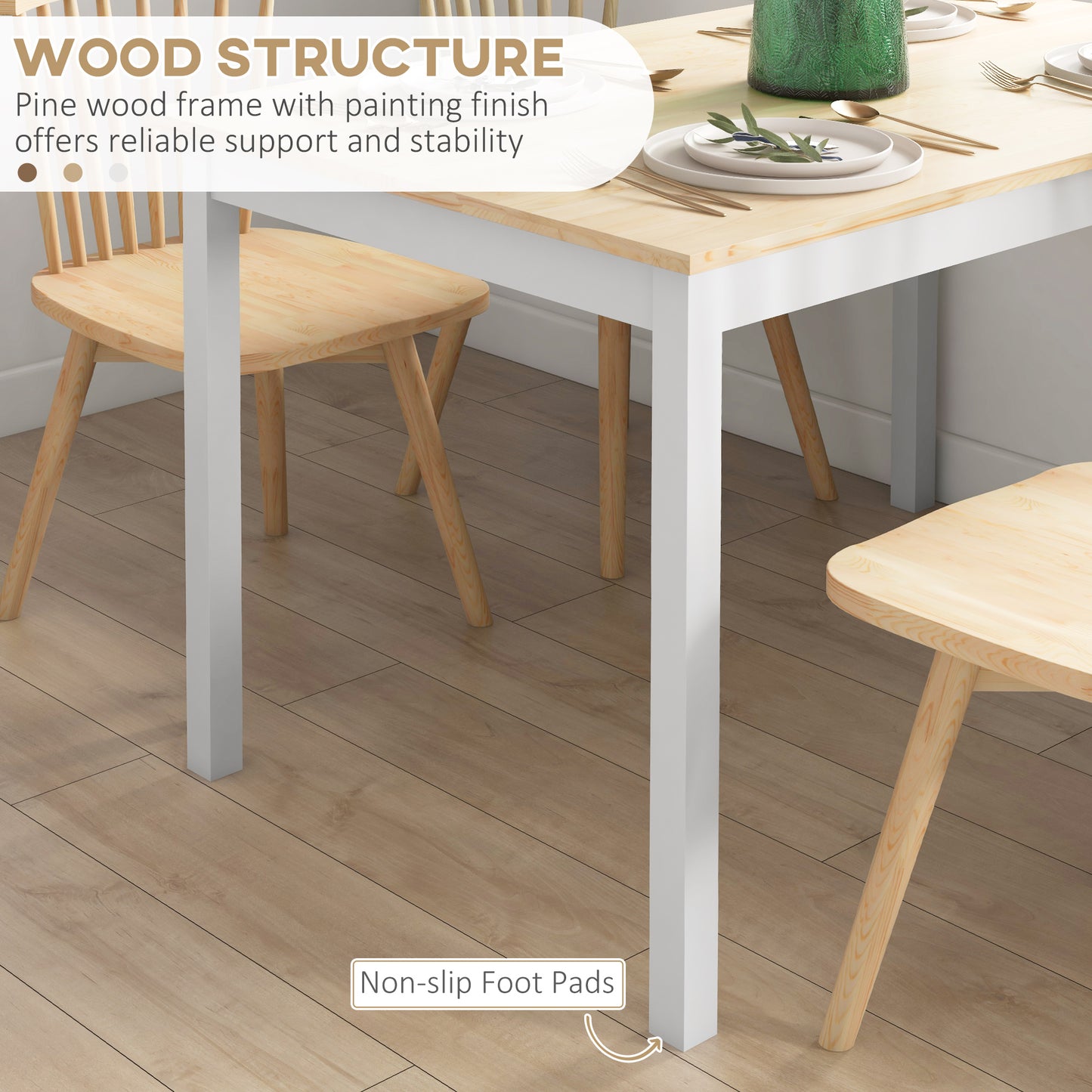 Dining Table Farmhouse Kitchen Table w/ Wood Frame for Dining Room
