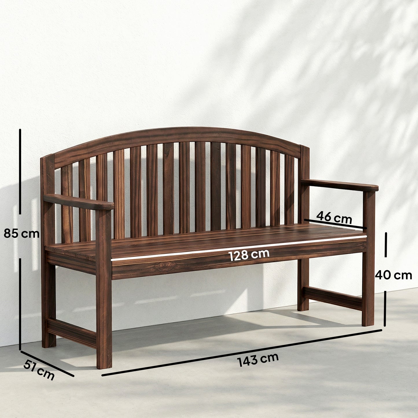 2 Person Garden Bench, Wooden Outdoor Furniture with Armrest