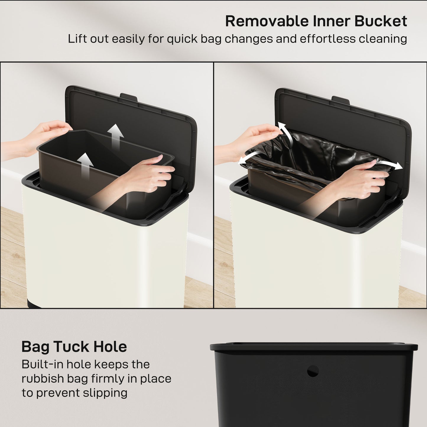 8L Hanging Kitchen Bin, Rubbish bin w/ Stay-Open Lid for Under Sink