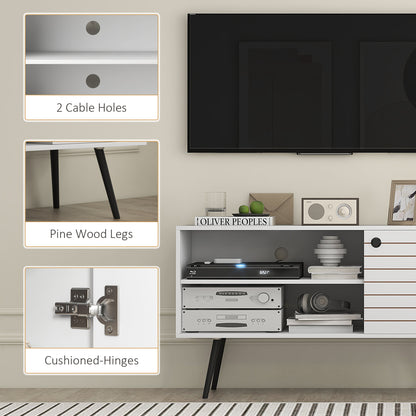 TV Unit for 50" TVs with 2 Open Shelves, Door and 2 Cable Holes, White