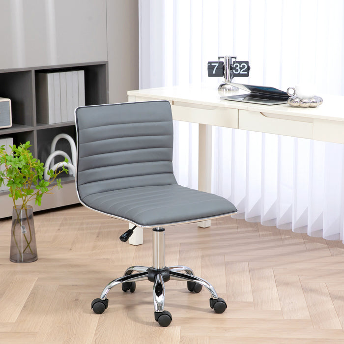 Adjustable Swivel Office Chair with Armless Mid-Back in PU Leather and Chrome Base - Grey