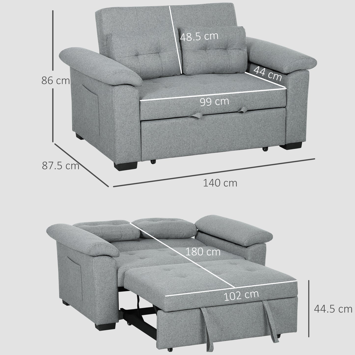 Click Clack Sofa Bed 2 Seater Sofa Bed for Living Room Light Grey