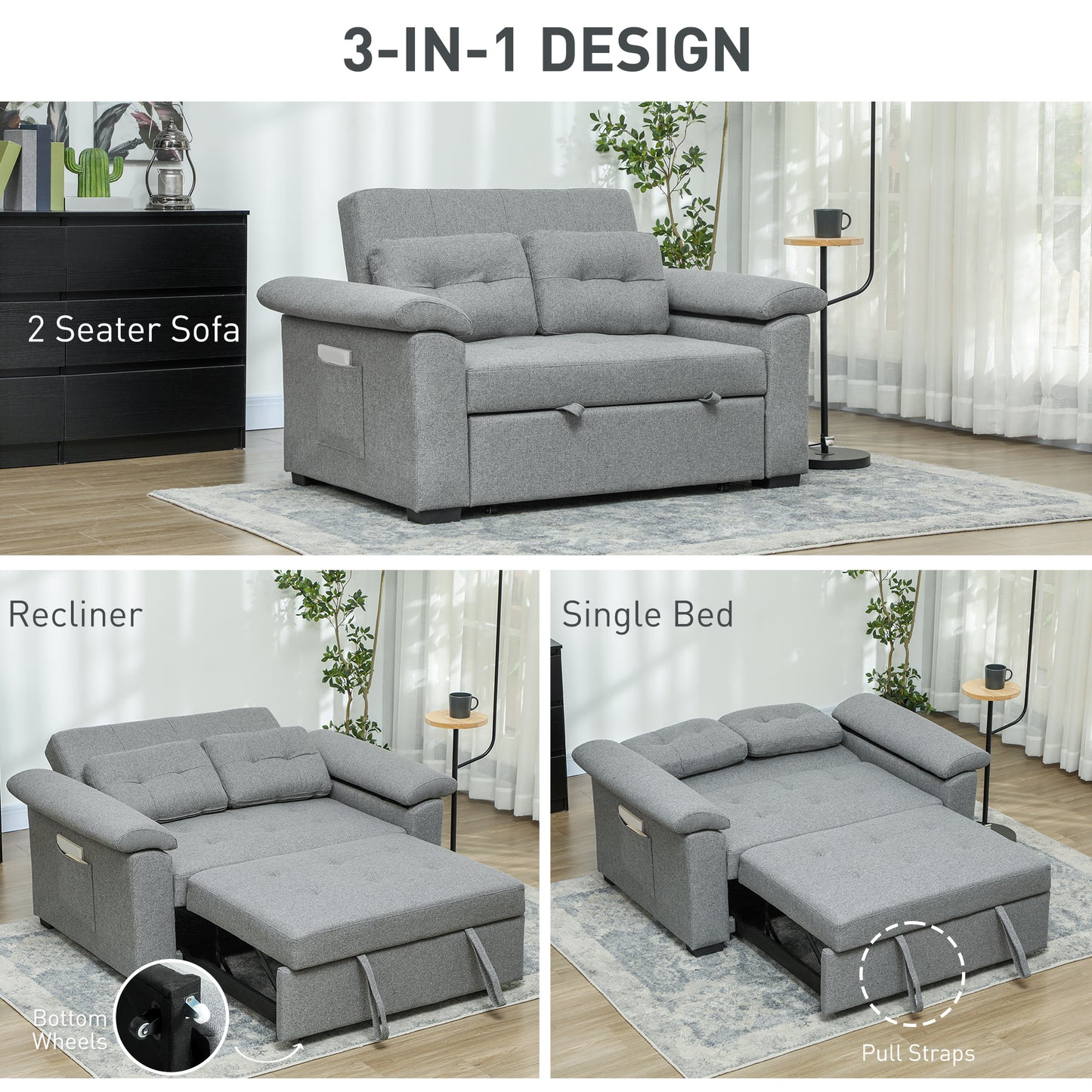 Click Clack Sofa Bed 2 Seater Sofa Bed for Living Room Light Grey