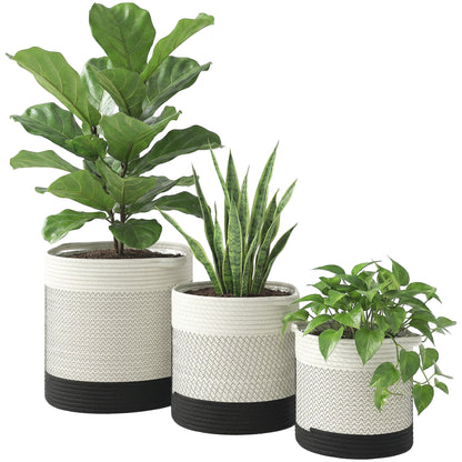 Plant Pots Handwoven Cotton Set of 3 White