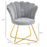 Accent Chair, Velvet Armchair with Lotus Backrest, Steel Legs, Grey