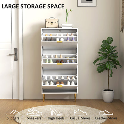 Slim Shoe Storage Cabinet with 3 Flip Drawers for Hallway, White