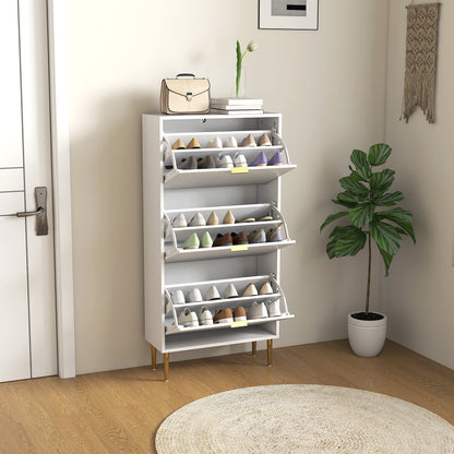 Slim Shoe Storage Cabinet with 3 Flip Drawers for Hallway, White