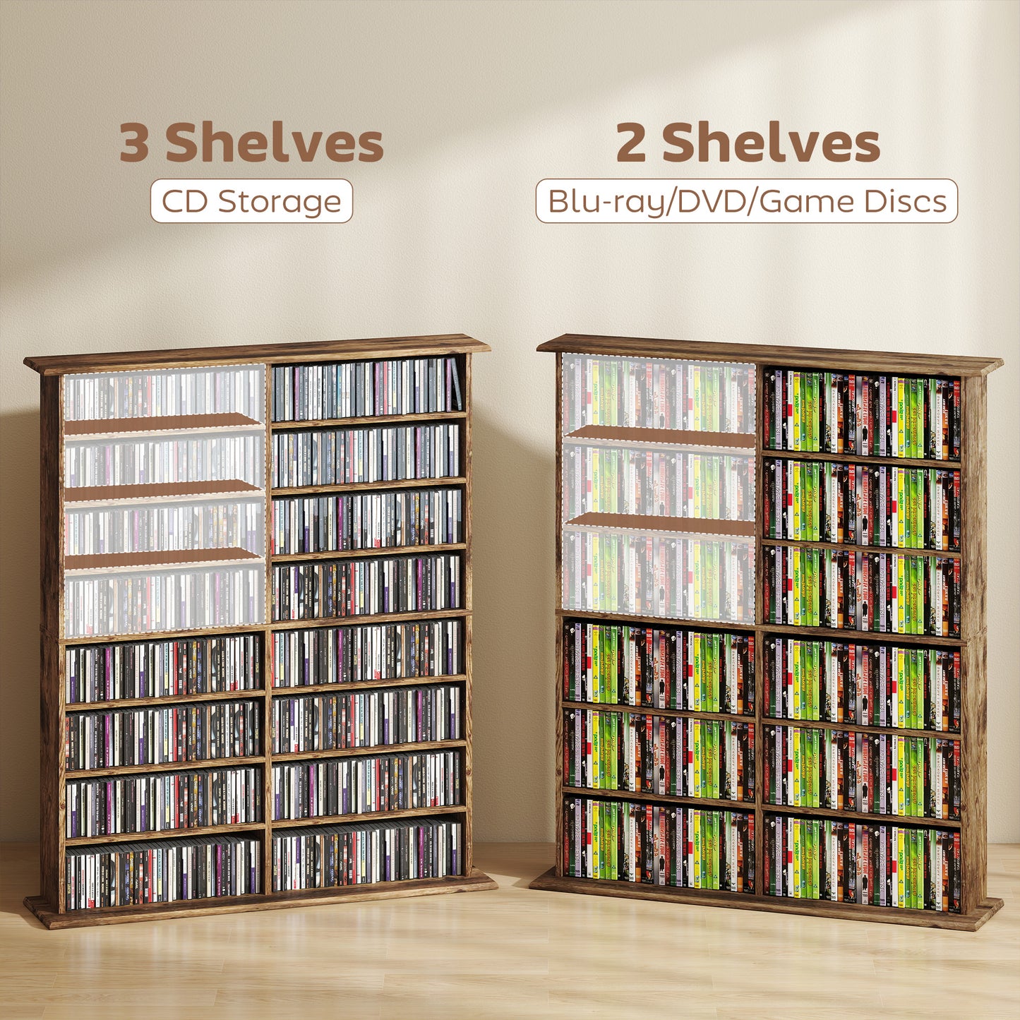 CD Storage Unit DVD Tower Blu-ray Storage Shelf for Office, Brown