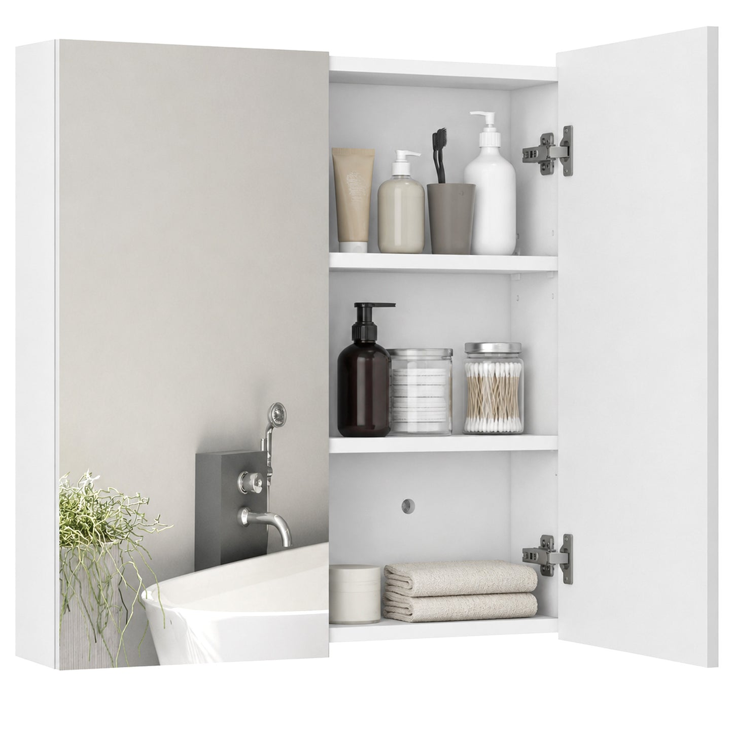 kleankin Wall Mounted Bathroom Storage Cupboard W/ Mirror and Shelf, White