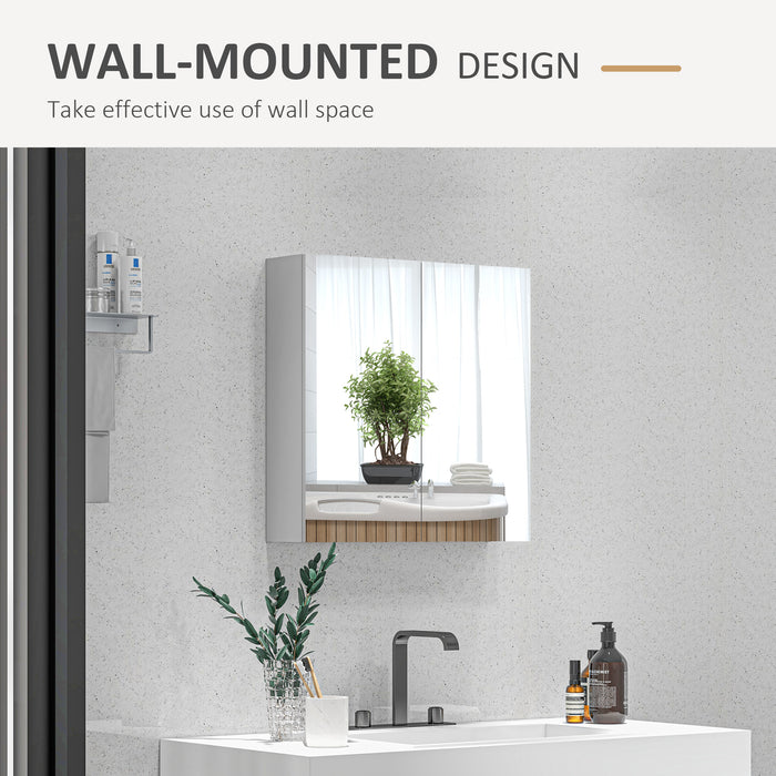 Wall Mounted Bathroom Storage Cupboard W/ Mirror and Shelf, White