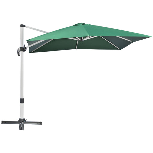 3 x 3(m) Cantilever Parasol, Square Garden Umbrella with Cross Base, Crank Handle, Tilt, 360¬∞ Rotation and Aluminium Frame, Green