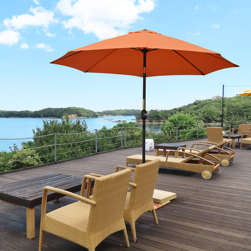 2.6M Patio Parasol Sun Umbrella, Tilt Shade Shelter Canopy with Crank 8 Ribs Aluminium Frame, Orange