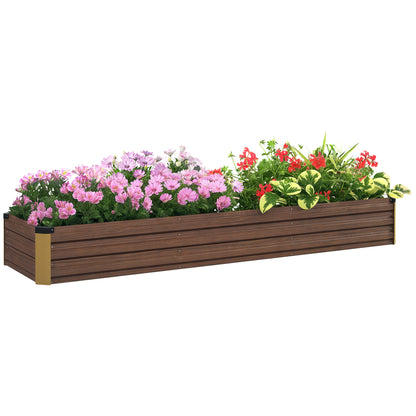 Galvanised Raised Bed for Garden, Rectangular Outdoor Elevated Planter Box with Safety Edging and Open Bottom for Growing Flowers, Herbs and Vegetables, 240 x 60 cm, Dark Brown