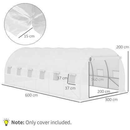 Greenhouse Replacement Cover ONLY Winter Garden Plant PE Cover with Roll-up Windows Door, 6 x 3 x 2m White