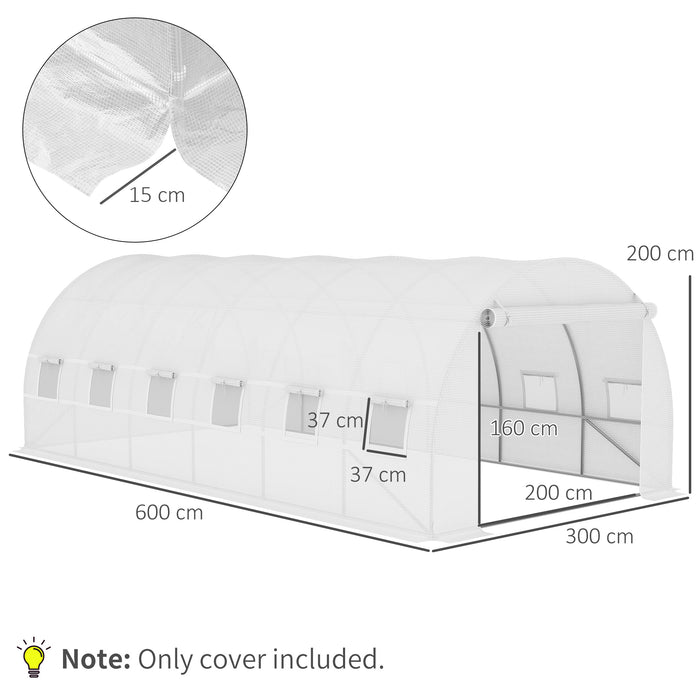 Greenhouse Replacement Cover ONLY Winter Garden Plant PE Cover with Roll-up Windows Door, 6 x 3 x 2m White