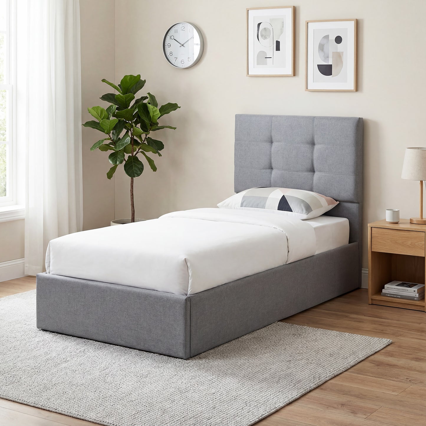 Upholstered Ottoman Bed, 3ft Single Storage Bed Frame, Grey