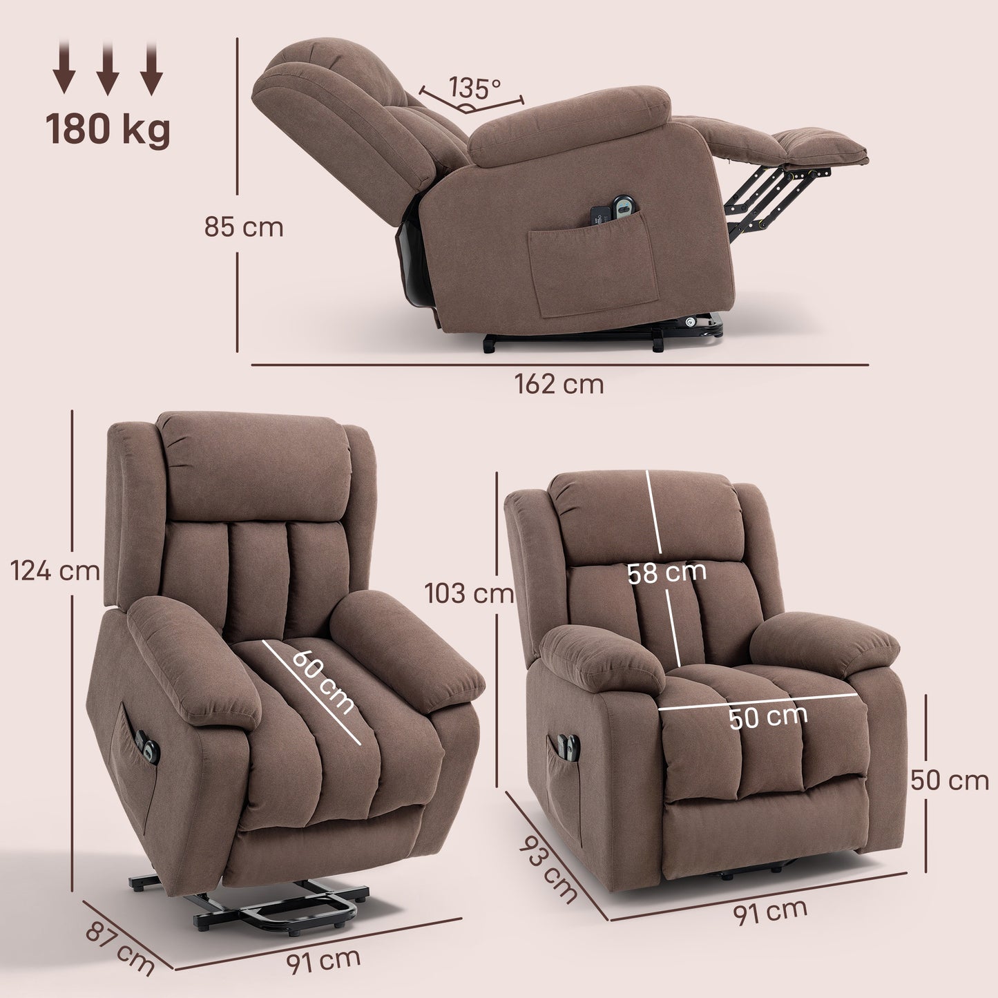 Power Lift Recliner Chair for Elderly with Massage, Dark Brown