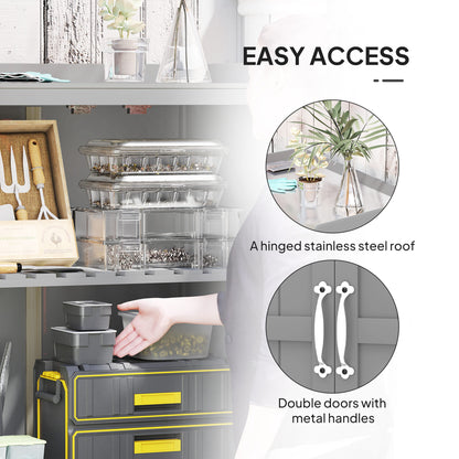 Wooden Garden Storage Shed w/Hinged Roof and Shelf, Grey