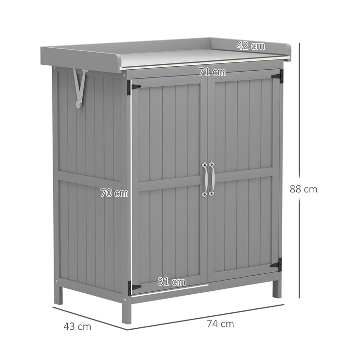 Wooden Garden Storage Shed w/Hinged Roof and Shelf, Grey