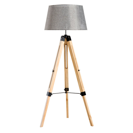 Tripod Floor Lamp Wooden Adjustable Modern Illumination Design E27 Bulb Compatible (Grey Shade) 99-143H