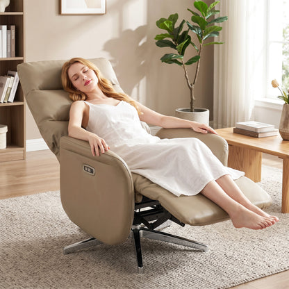 Recliner Armchair, Swivel Recliner with Type C+USB, Brown