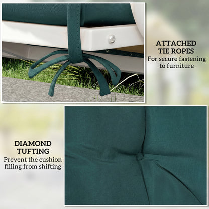 2 Seater Bench Pad, Chair Cushion with Back and Ties, Green