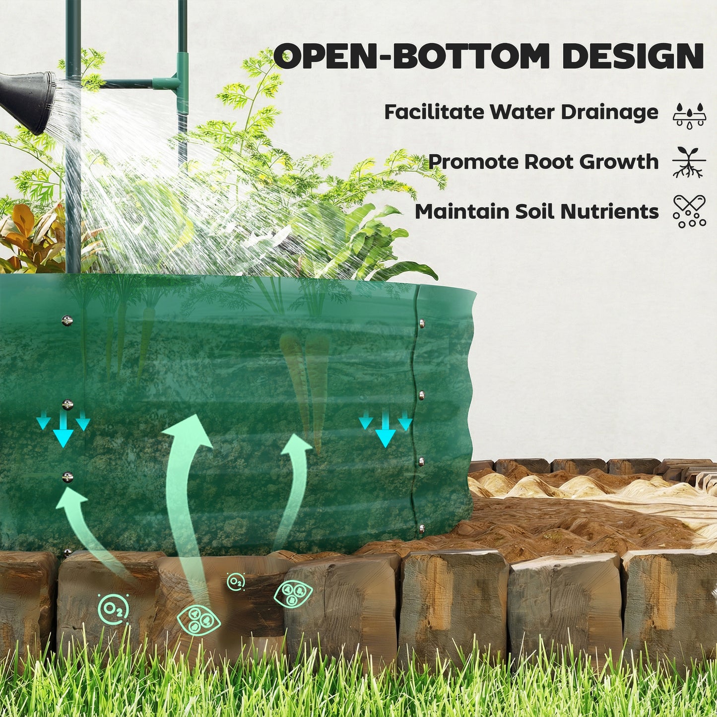 5 x 3 x 6ft Galvanised Raised Garden Bed with Trellis, Green