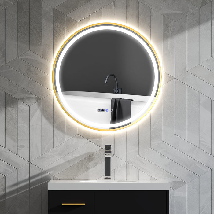 Illuminated Bathroom LED Mirror 80cm Round Wall Mounted Mirror Gold