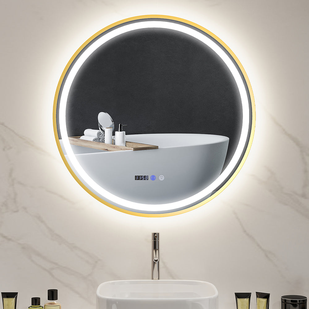 Illuminated Bathroom LED Mirror 80cm Round Wall Mounted Mirror Gold