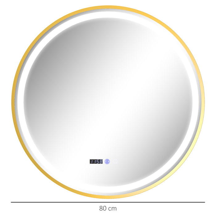 Illuminated Bathroom LED Mirror 80cm Round Wall Mounted Mirror Gold