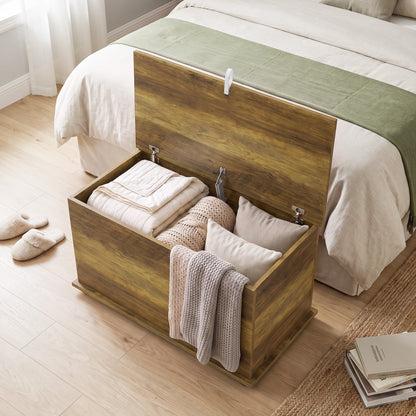Storage Chest with Safety Hinged Lid, 102L Storage Box, Brown