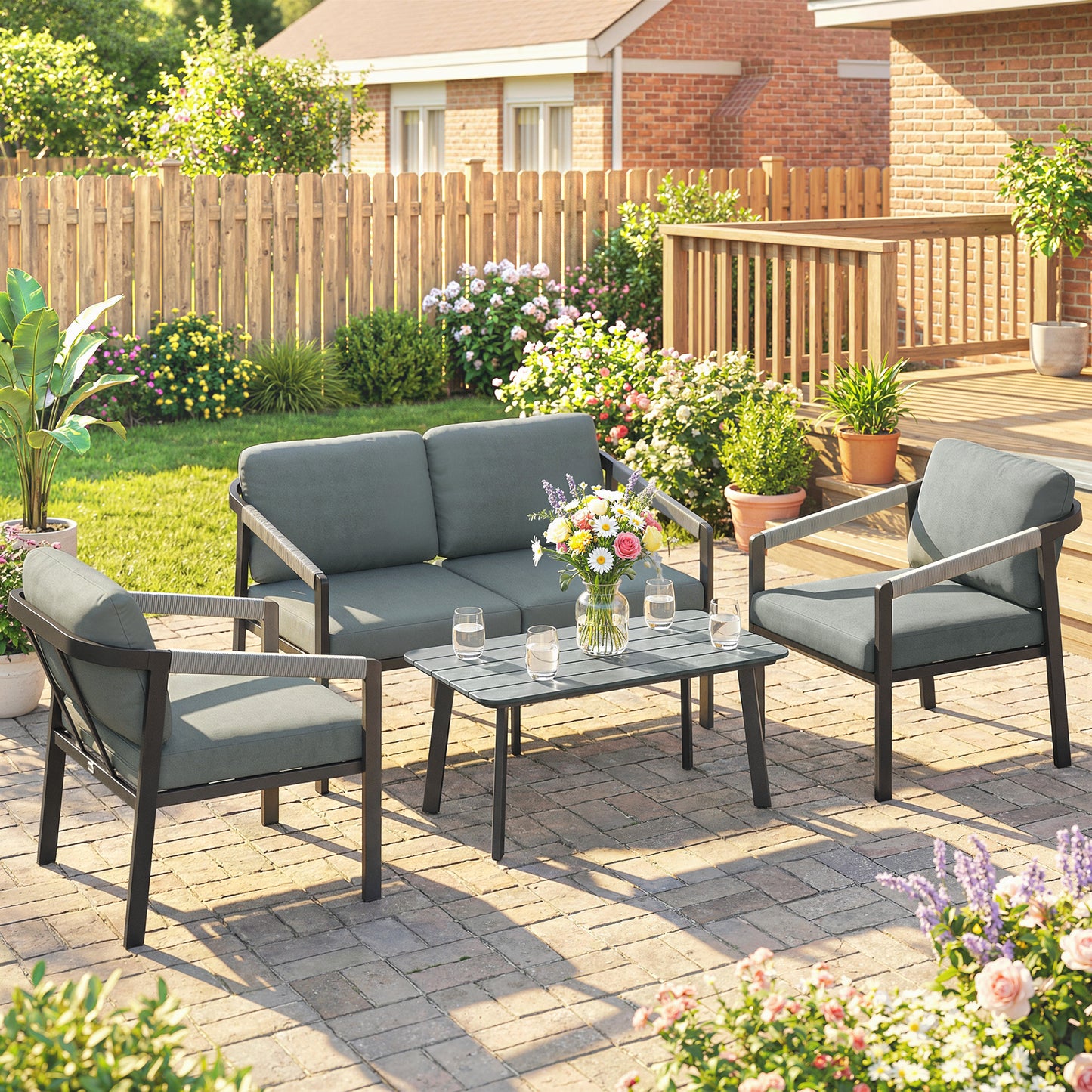 4 Seater Aluminium Garden Furniture Set, Outdoor Patio Furniture