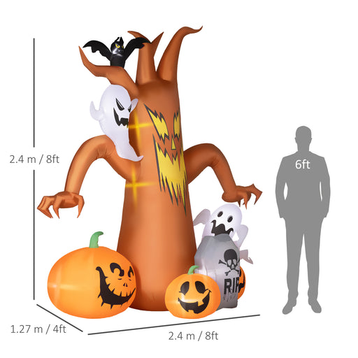 7.9FT Inflatable Halloween Ghost Tree w/Pumpkins, Ghosts, Tombstone