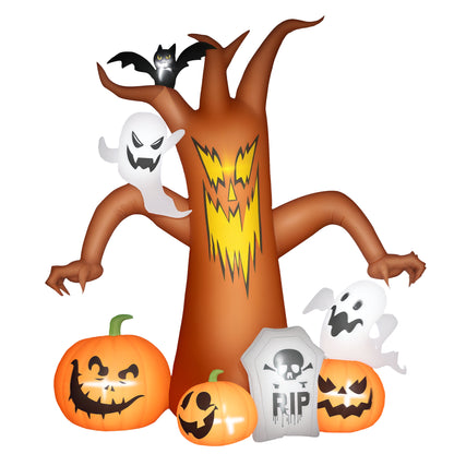 7.9FT Inflatable Halloween Ghost Tree w/Pumpkins, Ghosts, Tombstone