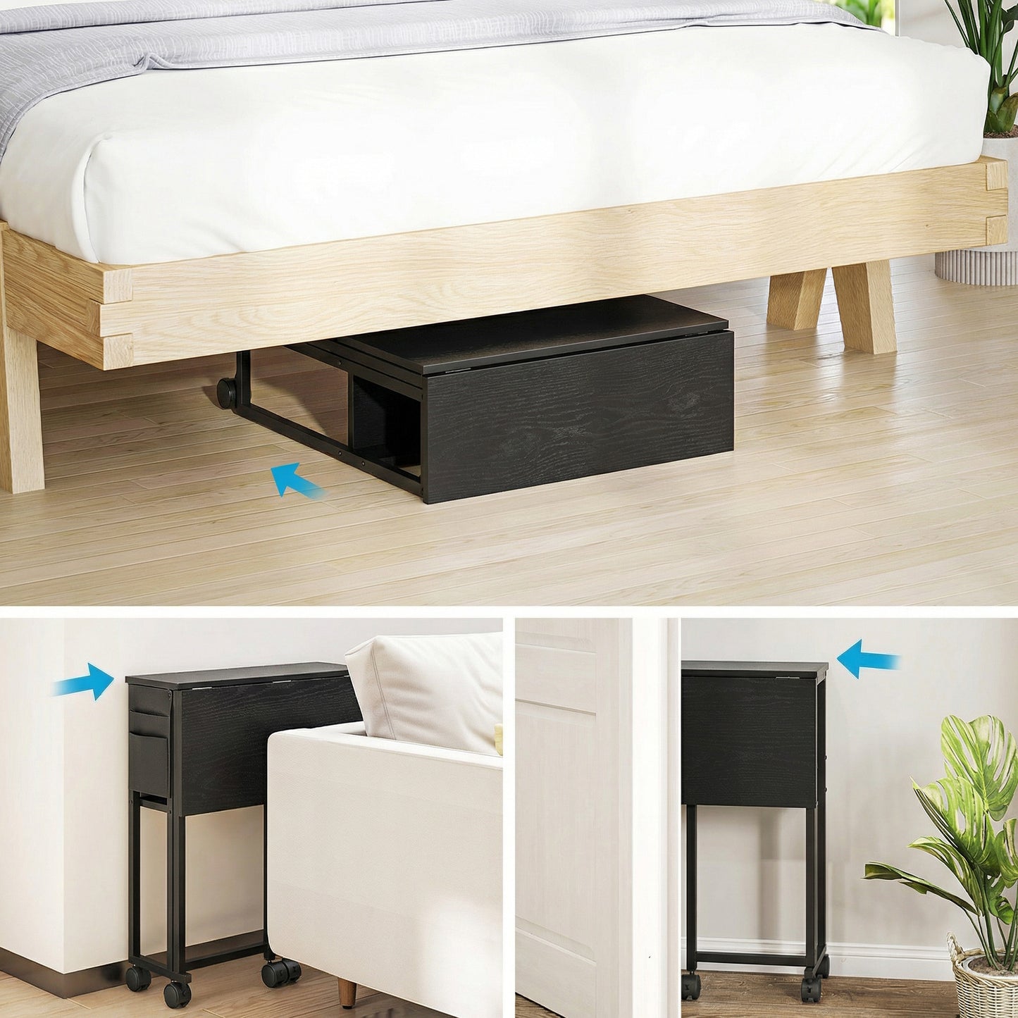 63 cm Foldable Computer Desk on Wheels for Small Spaces Black