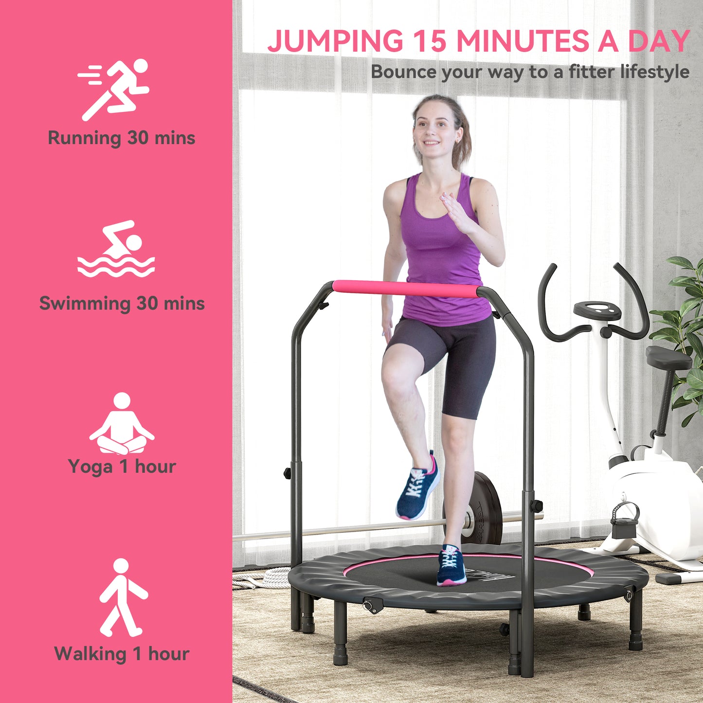 48" Foldable Mini Fitness Trampoline w/ Foam Handle, Pink