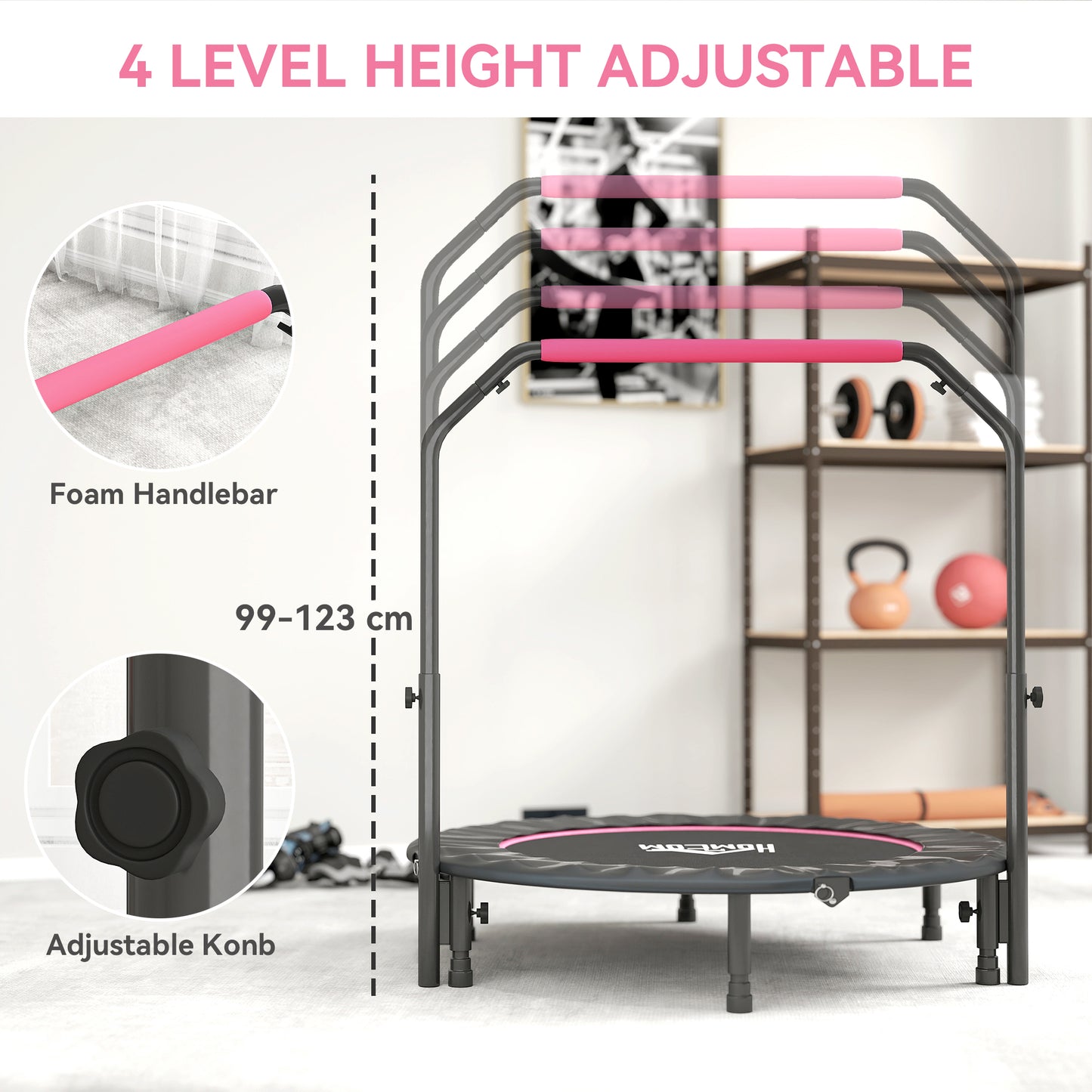 48" Foldable Mini Fitness Trampoline w/ Foam Handle, Pink