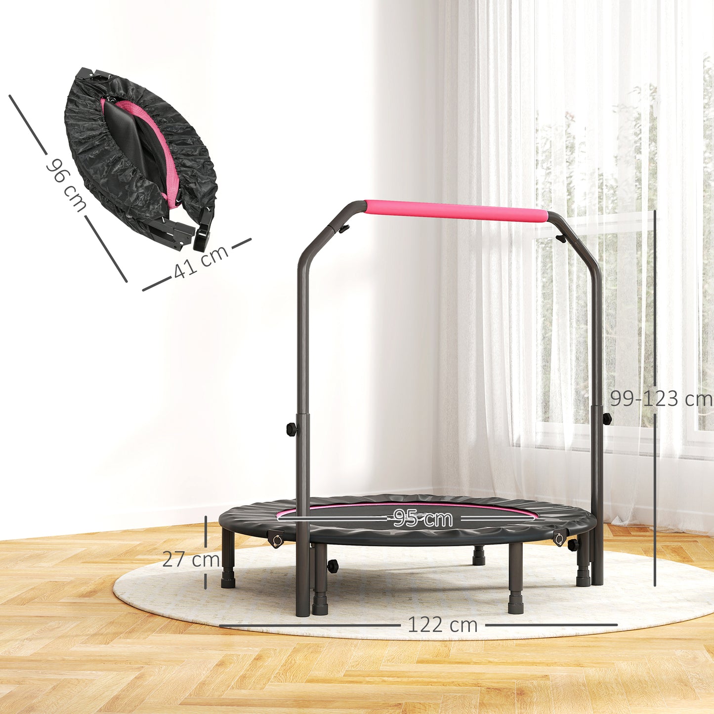 48" Foldable Mini Fitness Trampoline w/ Foam Handle, Pink