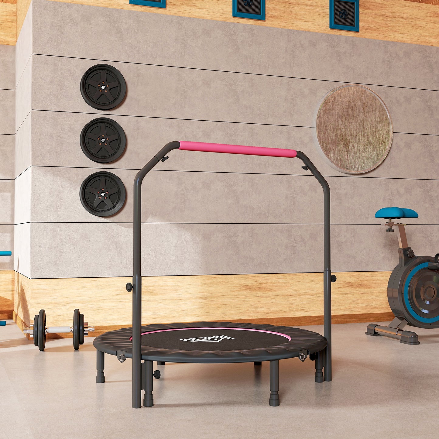 48" Foldable Mini Fitness Trampoline w/ Foam Handle, Pink