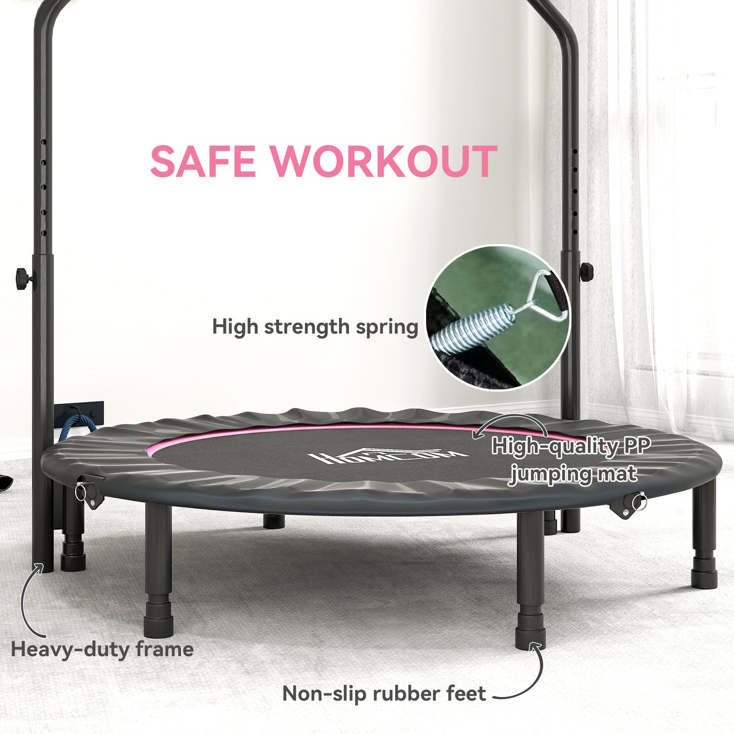 48" Foldable Mini Fitness Trampoline w/ Foam Handle, Pink