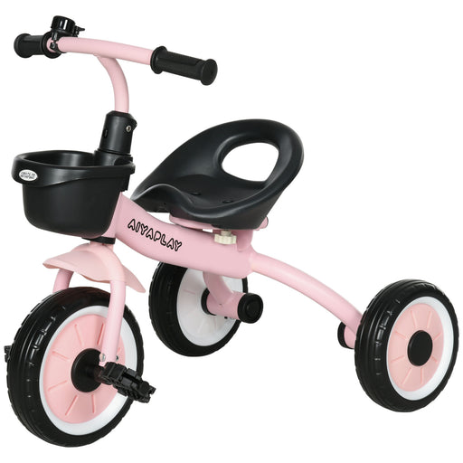 AIYAPLAY Kids Trike, Tricycle, with Adjustable Seat, Basket, Bell, for Ages 2-5 Years - Pink